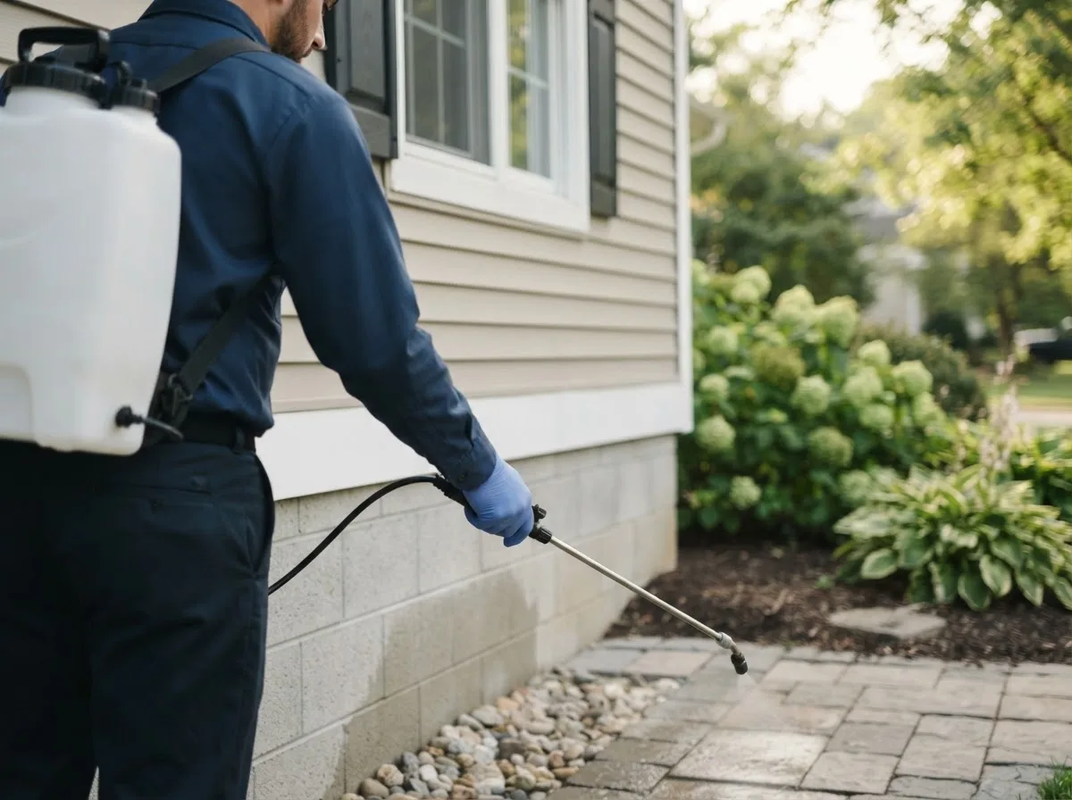 Pest control technician inspecting a home in South Walpole, MA